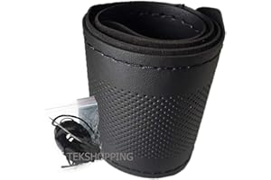 TEKSHOPPING Coprivolante Simil Pelle Universale Ago e Filo da Cucire in per Volante Auto - Colore Nero Trama Pelle (Pelle Traforata)