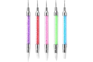 iCovalescent 5 Stück Silikonpinsel, Dotting Tools, Doppel Köpfe Maniküre Werkzeug, Silikon Modellierpinsel Set für DIY Nail Art Design