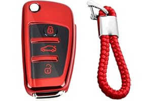 M.JVisun Morbido TPU Chiave Auto Protettiva Custodie Cover per Audi A1 A3 A4 A6 A8 Quattro Q2 Q3 Q7 R8 RS3 RS6 S3 S6 TT TTS - Lucido Rosso - Intrecciato Portachiavi