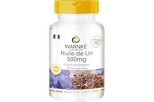 Huile de Lin 500mg – 100 gélules molles - Préssée à froid - avec vitamine E | Warnke Vitalstoffe - Qualité des pharmacies allemandes