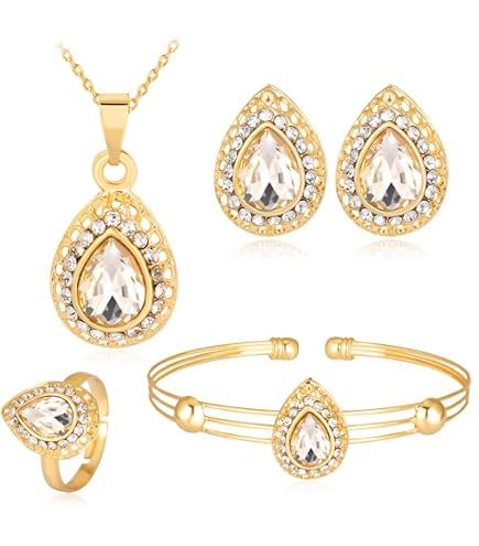 Set Collana E Orecchini A Cuore Con Cristalli - Design Glamour, Placcato Oro, Gioiello Donna