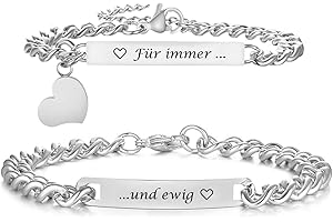 XUANPAI Partnerarmbänder Paar Armbänder mit Gravur - Pärchen Armband mit HERZ Edelstahl Partner Armbänder Silber Armband für Paare Geschenk Hochzeitstag Geburtstag Weihnachten Valentinstag Für immer und ewig