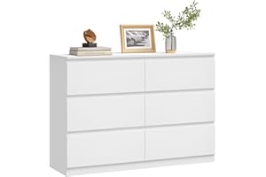 WOLTU Cómoda de 6 Cajones, Cajonera Blanca de Gran Capacidad, Mueble Auxiliar Moderno para Salón, Dormitorio y Habitación Infantil, 100x31x69cm