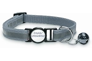 Girafus Cat Collar with Safety Clasp, 5 x Stickers for Names, Tel.nr Cat Collar with Bell, Reflective, for Girafus Tracker, Safety Collar Cats (Grey)