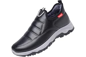 GENERISCH Padded Snow Boots Men's Warm Non-Slip Leather Shoes Waterproof Thickened Trainers Sports Shoes Men's Winter Thickened Cotton Shoes Walking Shoes Without Laces