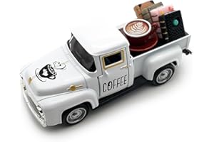 Teeloray Kaffee Deko, Vintage Truck Modell mit Mini Bücher und Kaffee Schild für Tisch, Küche Coffee Deko, Oldtimer Fensterbank Deko für Café Bar Esszimmer Wohnzimmer Centerpieces Geschenke Weiß