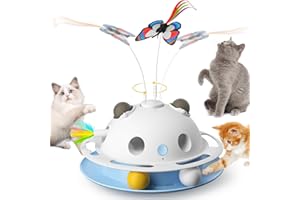VOSFEEL 4 in 1 Interactive Cat Toys for Indoor Cats Adult, Smart Kitten Feather Toys with Catnip, Feathers and Handmade Butterfly, Auto-off