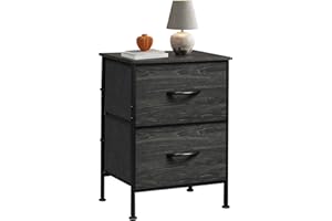 WLIVE Bedside Table, 2 Fabric Drawers Cabinet & Metal Frame, with Easy Pull Handle, Wood Top and Sturdy Steel Frame for Bedroom, Living Room (Black)