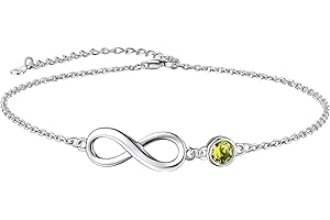 Suplight 925 Stelring Silver Infinity Birthstone Anklet, Dainty Foot Chain Crytal Anklet Bracelets for Women Girls (with Gift Box)
