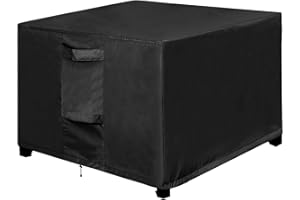 OutdoorLines Outdoor Waterproof Patio Ottoman Covers - Square UV-Proof Patio Side Table Cover Windproof Heavy-Duty Furniture Covering Protector 25L x 25W x 17H Inch, Black