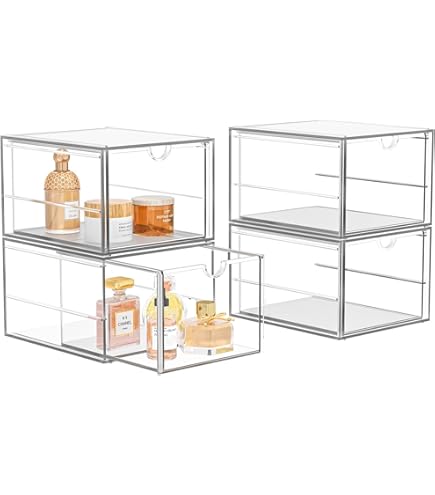 DoocliB Cosmetic Organizer Set van 2, acryl laden stapelbaar, make-up opbergdoos transparant, voor slaapkamer make-uptafel, badkast, spiegelkast binnenshuis