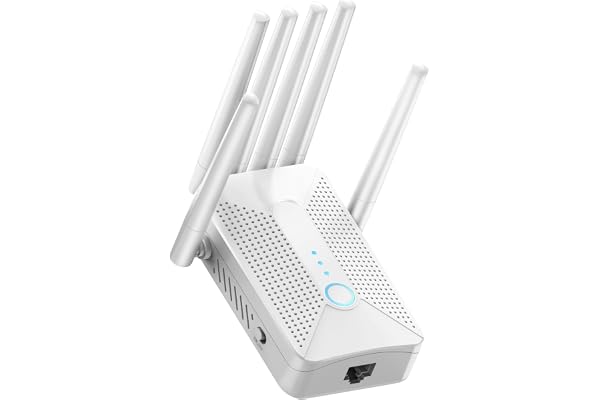 Repeteur WiFi Puissant,Amplificateur WiFi de dernière Technologie avec 6 antennes,Jusqu’à 600㎡ de Couverture WiFi,1 Port Ethernet,Augmente la Couverture WiFi,Configuration Facile