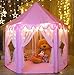 Price comparison product image WilWolfer Girls Play Tent Hexagon Princess Castle House Palace Tents Kids Playhouse with Star light for Indoor and Outdoor (Pink)