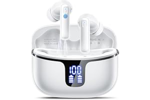 MOTOST Auriculares Inalámbricos, Auriculares Bluetooth 5.3 HiFi Estéreo,Cascos Inalambricos Bluetooth con Cancelacion Ruido ENC 40H Pantalla LED, IP7 Impermeablem, USB-C Carga Rápida, Ajuste Cómodo, Blanco