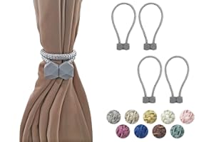 HYX 4 Piece Magnetic Curtain Tiebacks Holdbacks, Modern Curtain Tieback Clips, Curtain Rope Holder Tie Backs, Decorative Hold Backs for Home Office Decoration (Grey)