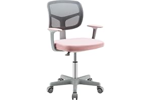 ‎COSTWAY COSTWAY 360° Drehbarer Kinderschreibtischstuhl, 80-91,5 cm Höhenverstellbarer Jungendstuhl mit Rückenlehne & Armlehnen, Computerstuhl mit 5 Rollen für Kinder von 3-10 Jahre alt (Rosa)
