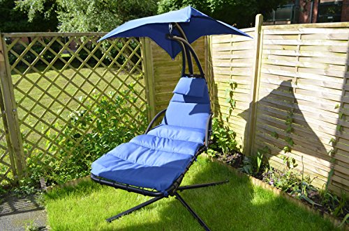 Schwingliege Hängeliege Sonnenliege Dreamchair Gartenliege Garten Liege blau mit bequemer Auflage, Kopfkissen und großem Sonnensegel - 