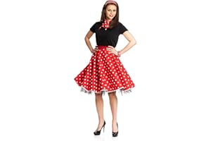 Kostümplanet Rock-n Roll Rock Kostüm Damen Gepunkteter Rock Knielang mit passendem Schal Halstuch Tellerrock 50er Jahre Stil Mode Kostüm Rockabilly Outfit Polka Dots
