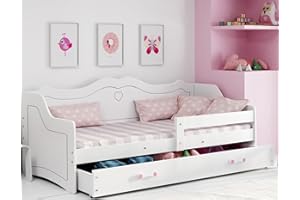 Interbeds Kinderbett Mädchen Jugendbett 80x160 cm rosa weiß mit Rausfallschutz & Schublade Prinzessin Kinder Sofa Couch Lattenrost Bett umbaubar