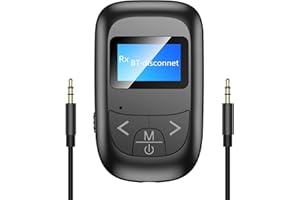 AIGOLINK Transmetteur Récepteur Bluetooth 5.0 pour TV, 2 en 1 Bluetooth Adaptateur Audio 3,5mm Jack HiFi avec Écran LCD, Faible Latence Émetteur Bluetooth pour TV/PC/Casque Bluetooth/Avion/Enceinte