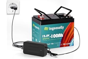 INGEOSOLLY 12V 100Ah LiFePO4 Batterie, 100A BMS, 8000+ Zyklen Deep Cycle Lithium Akku, MAX 1280W Leistung, 12 Volt für Solarenergiespeicher, Boot, Ersatzstrom, Wohnmobil, Camping, Trolling Motor, Off-Grid