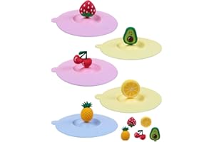 FUGLUS Coperchio Della Tazza in Silicone, 5 Pezzi Coperchi Tazza Silicone Riutilizzabile Copri Tazza Rotondi, Coperchio in Silicone Alimentare per Caffè, Boccale di Birra, Tazza, Tazze Tè Ecc (Frutta)