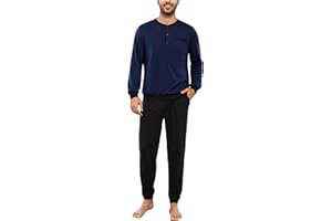 Bresdk Pijama Hombre Invierno Algodón Ropa de Dormir Camiseta de Manga Larga Largo Pantalón Pijama para Hombre S-3XL