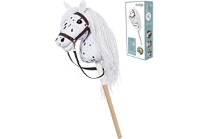 HOPPIMALS HOPPIHORSE-Edizione Sportiva Hobby Horse A4, Cavallo con bastone con cavezza, redini, tracolla, coda e impugnatura in silicone, Hobby horse cavallo di alta qualità in peluche in una confezione regalo