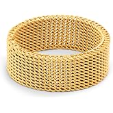 SINGULARU - Mesh ring. Steel with 18kt gold plated finish. Wide and maxi ring with height of 8 mm and thickness of 0.3 cm. Je