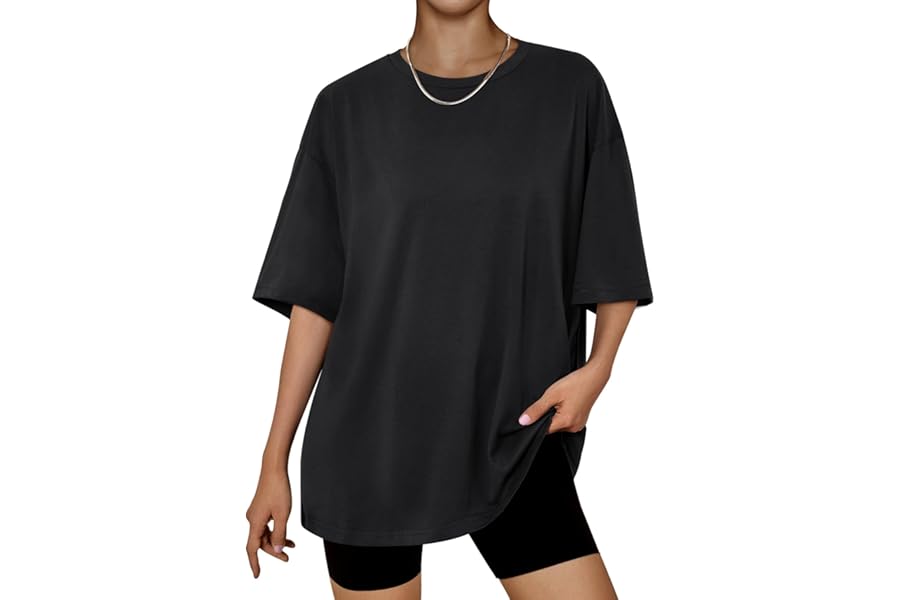 LILLUSORY Oversized T Shirts for Women UK Short Sleeve Tshirts Summer Fashion Tunic Basic Tops Gym Yoga Going Out Clothing