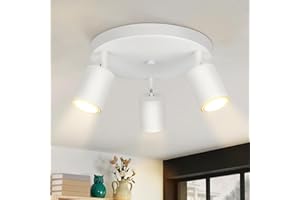 ‎ZMH ZMH LED Deckenlampe Flur Deckenleuchte Wohnzimmer - Deckenstrahler 3 Flammig Modern Strahler Weiß Rund Deckenspots GU10 Metall Flurlampe Spot Schwenkbar Design Spotleuchte für Schlafzimmer Küche