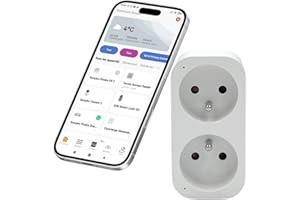 Konyks Priska Duo FR prise double Wi-Fi + BT, contrôle ON/OFF à distance, suivi de la consommation des 2 appareils simultanément, compatible Smartlife et Tuya, Amazon Alexa et Google Home