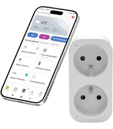 Konyks Priska Mini 3 FR – Presa Intelligente WiFi + Bluetooth, Contatore Consumo, Compatibile Alexa E Google Home, 10A (Bianco/Trasparente)