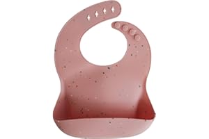 Mushie Baby Silicone Bib | Adjustable Fit Waterproof Bibs | Easy Wipe Baby Feeding Bibs | 4 Adjustable Sizes with Deep Front Pockets | 100% BPA and Phthalate Free