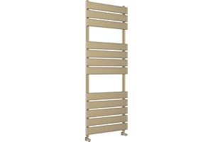 Greened House Richmond Heated Towel Rail Flat Panel Brushed Brass Bathroom Towel Radiator Central Heating (Brushed Brass, 400mm W x 1200mm H)