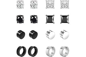 VELESAY 8 Paar Edelstahl Magnet Ohrringe für Herren Damen Mädchen Creolen CZ Magnet Nicht Durchdringende Clip Magnet Ohrstecker Clips Nickelfrei Tunnel Ohrclips Non Piercing Ohrringe Set Schwarz