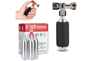 GEWAGE Bomba de CO2 para neumáticos de Bicicleta - Bomba de Bicicleta de CO2 Incl. Paquete de 4 cápsulas de CO2 de 16g Rosca y válvula Presta & Schrader Compatible para Bicicletas de MTB y Carretera.