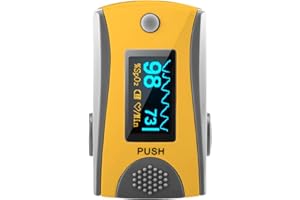 BLT M70 Fingertip Pulse Oximeter CE Approved, Sats Probe SpO2 Blood Oxygen Saturation Monitor Finger with Heart Rate for Kids & Children and Adult (Includes Batteries and Lanyard) (Gray Yellow)