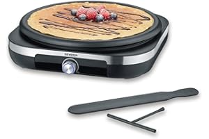 SEVERIN CM 2199 Crepiera elettrica XXL, Crepes maker con temperatura regolabile, piastra antiaderente removibile e spatola giracrepes inclusa, utile anche come piastra per pancake