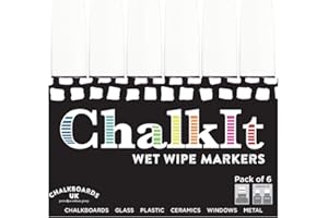 CHALKBOARDS UK Wet Wipe Liquid Chalk Pens, Chalkboard markers, Blackboard pens (White, Pack of 6, 15mm)