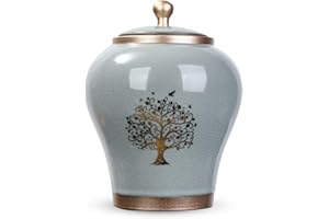 Youdear Memorials Medium Urn for Human Ashes - 6'' Handicrafted Tree of Life Cremation Urn - Beautiful Keepsake Urns - Funeral Urn Made of Ceramic - Hold 60 Cubic inches Human or Pet Ashes (Cyan)