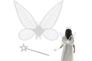 BUZIFU Ali di Fata Ali di Farfalla Ali Velate Scintillanti Ali d'Angelo Fata con 1 Bacchetta Accessori per Costume da Principessa Fata per Ragazze Festa di Compleanno da Donna Festa a Tema Fata