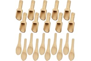 set di mini cucchiai in legno lyfLux, confezione da 20 (10 cucchiai e 10 cucchiai piatti) per spezie, sali da bagno, caffè, dolci, bricolage - Legno di faggio naturale, ecologico, superficie liscia