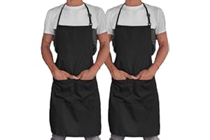 ROMENS 2 Pack Unisex Adjustable Bib Apron Cooking Kitchen Chef Women Men Aprons for Home Kitchen, Restaurant, Coffee house