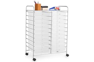 COSTWAY Carrello di Stoccaggio con 20 Cassetti, Carrello portaoggetti con 4 Ruote, Carrello Multiuso per Scuola Ufficio Cucina, 64 x 39 x 88 cm (Trasparente)
