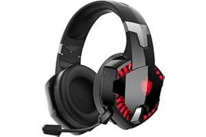 YOTMS Wireless Gaming Headsets for PS5, PS4, PC, Mac, Switch, 7.1 Stereo Bluetooth Gaming Headphones with 50mm Drivers, Detachable Noise Cancelling Mic, Cool RGB – Red