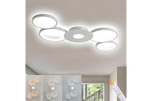 Wayluoung Lampa Sufitowa Led, Nowoczesny Design Pierścieni 3000-6000K Możliwością Ściemniania Za Pomocą Pilota, Biała Akrylowa Lampa Sufitowa Okrągła, 38 W, 89*56 Cm, Salon Dzieci Sypialnia Jadalnia