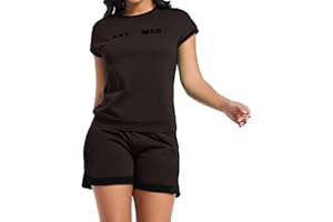 ANOTWENER Damen Trainingsanzug Jogginganzug 2 Stücke Set Kurzarm Top Sommer Zweiteiler Freizeit Sport Hausanzug Lounge Sweatsuit Outfits