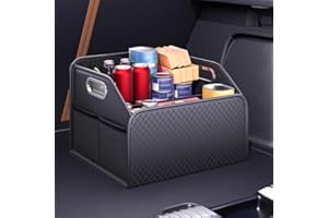 Qirc Leather Car Boot Organiser, Foldable Boot Storage Box for SUVs, Auto Trunk Organizer for SUV/Jeep/Sedan, Sturdy Car Accessories for Men Camping Tools