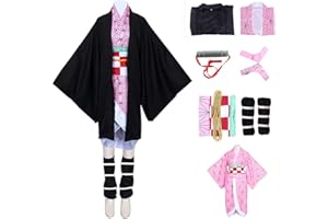 Formemory Disfraz de cosplay Kamado Nezuko, 8 Piezas Traje de Matadora de Demonios de Anime Japonés, Kimetsu no Yaiba nezuko Kimono Disfraces de Halloween para Niños y Adultos